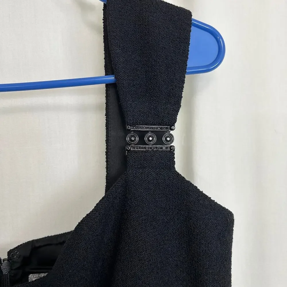 St. John Couture Black Sleeveless Twill Knit Cocktail‎ Dress Women's Size 12 HTF